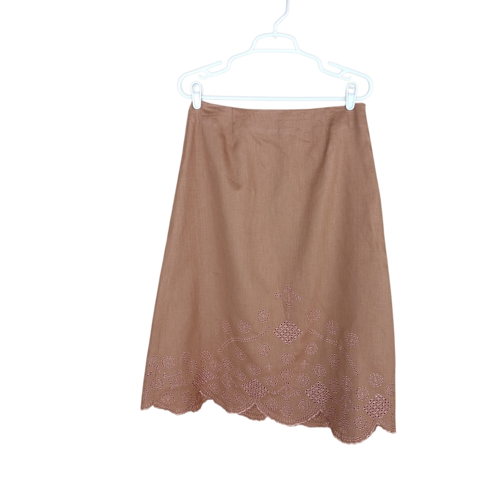 Mercer & Madison Vintage Brown A Line Linen Midi Skirt Size 10